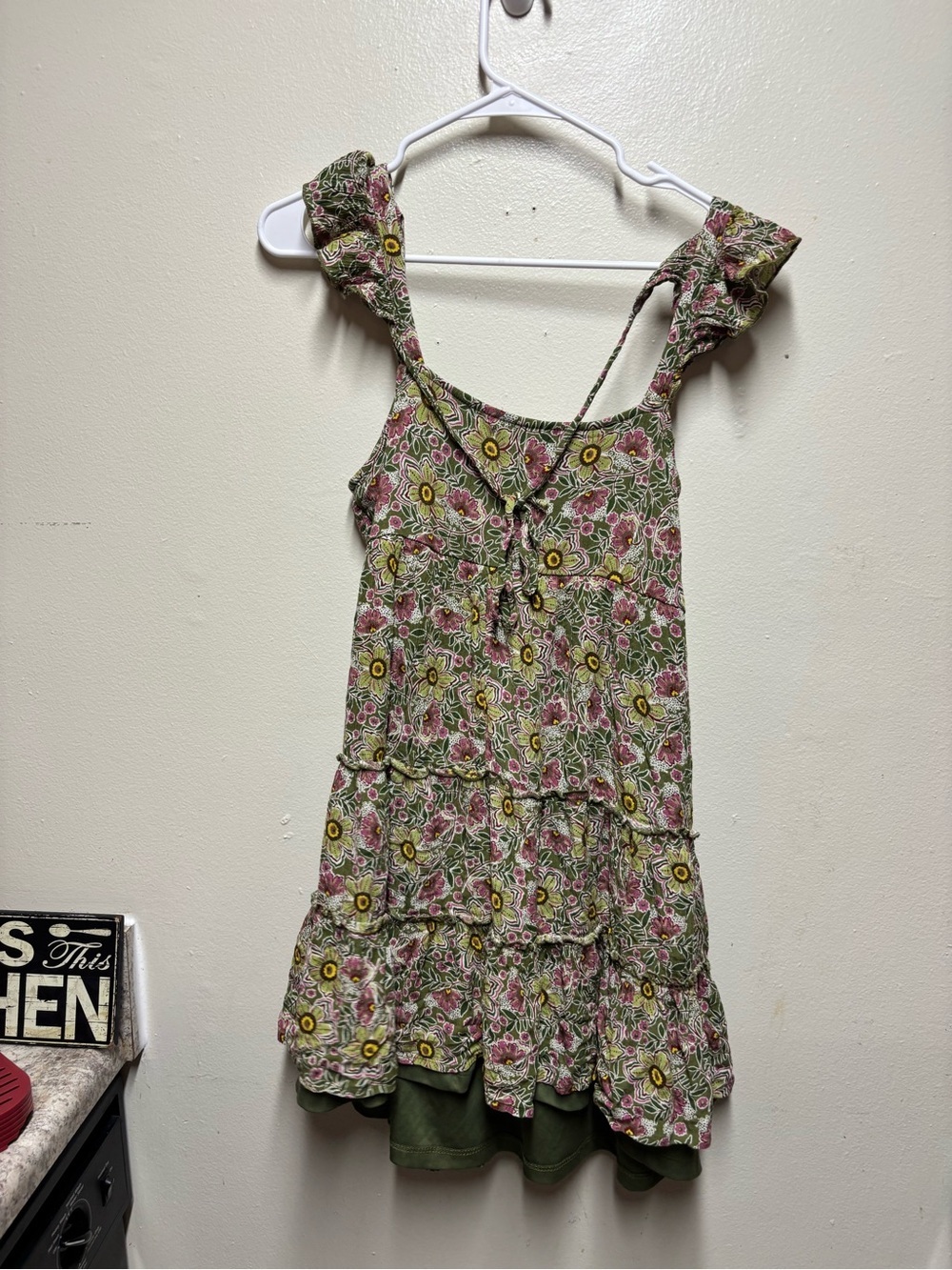 Maurice’s Floral Smocked Tiered Mini Dress whimsical Boho Size M Rayon green - Picture 4 of 8